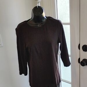 Christopher And Banks 3/4 Sleeves Brown Knit Pullover Top Sz Medium